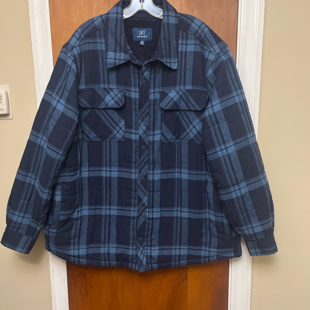 Flannel lined warm  Winter Blue and Black Plaid Men's Shirt. 2X.Plus size B5